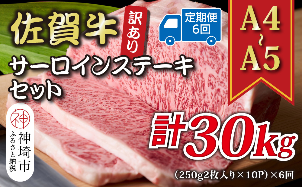 【6か月定期便】訳あり！【A4〜A5】佐賀牛サーロインステーキセット 5kg(250g2枚入り×10P)×6回【肉 牛肉 ブランド牛 黒毛和牛 ふるさと納税】(H112221)