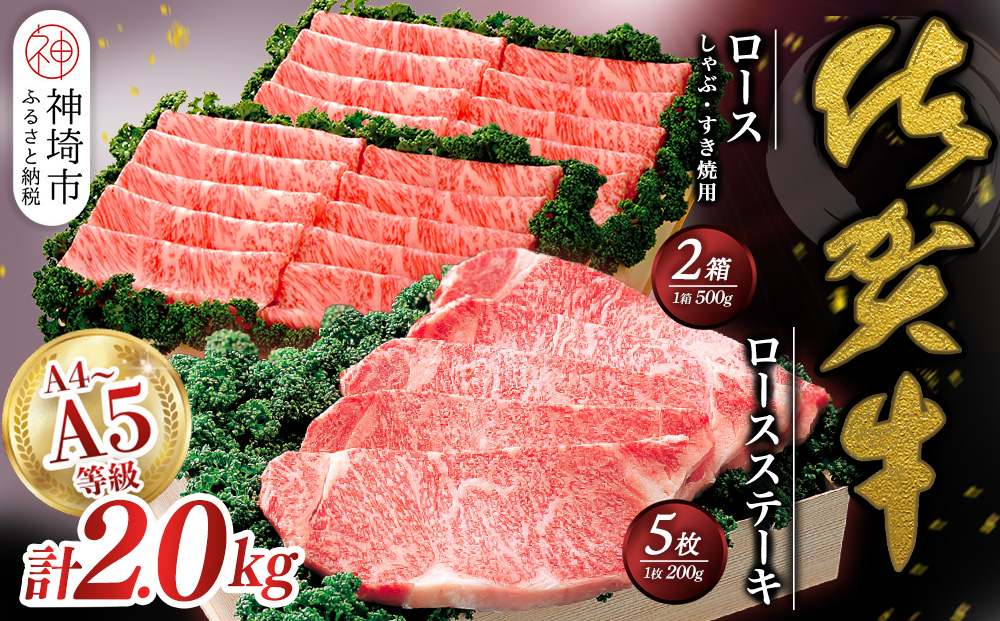 佐賀牛)ロースステーキ200g×5枚とロースしゃぶ・すき焼用500g×2セット 【佐賀牛 佐賀県産 牛肉 ロース すき焼 しゃぶしゃぶ 精肉】(H040101)