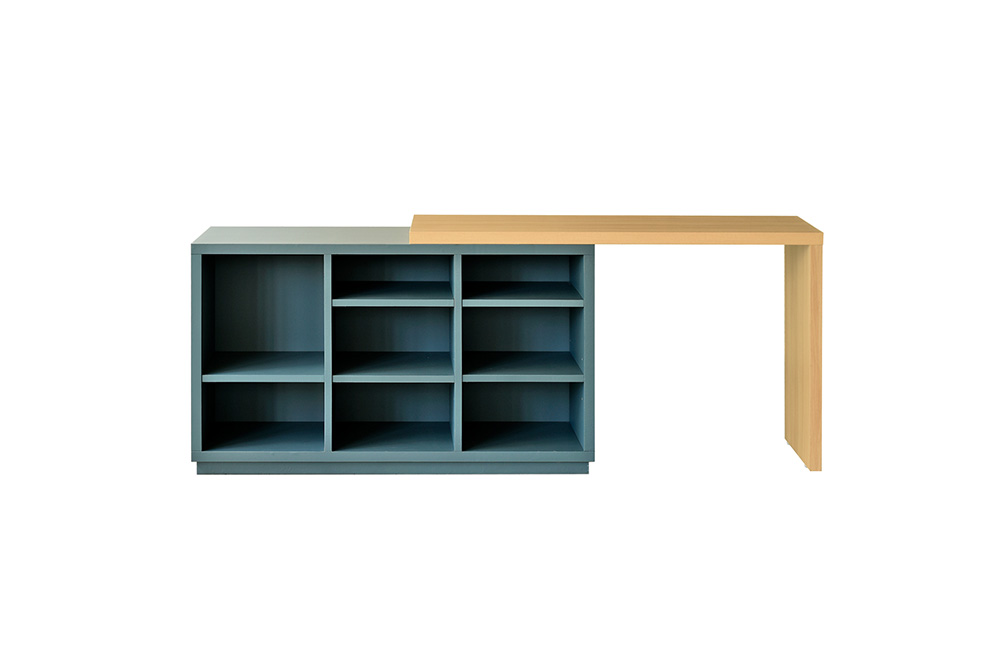 アグレ シェルフデスク GR【グリーン 完成品 L字 収納 学習机 子供部屋 スライド天板】(H062322)