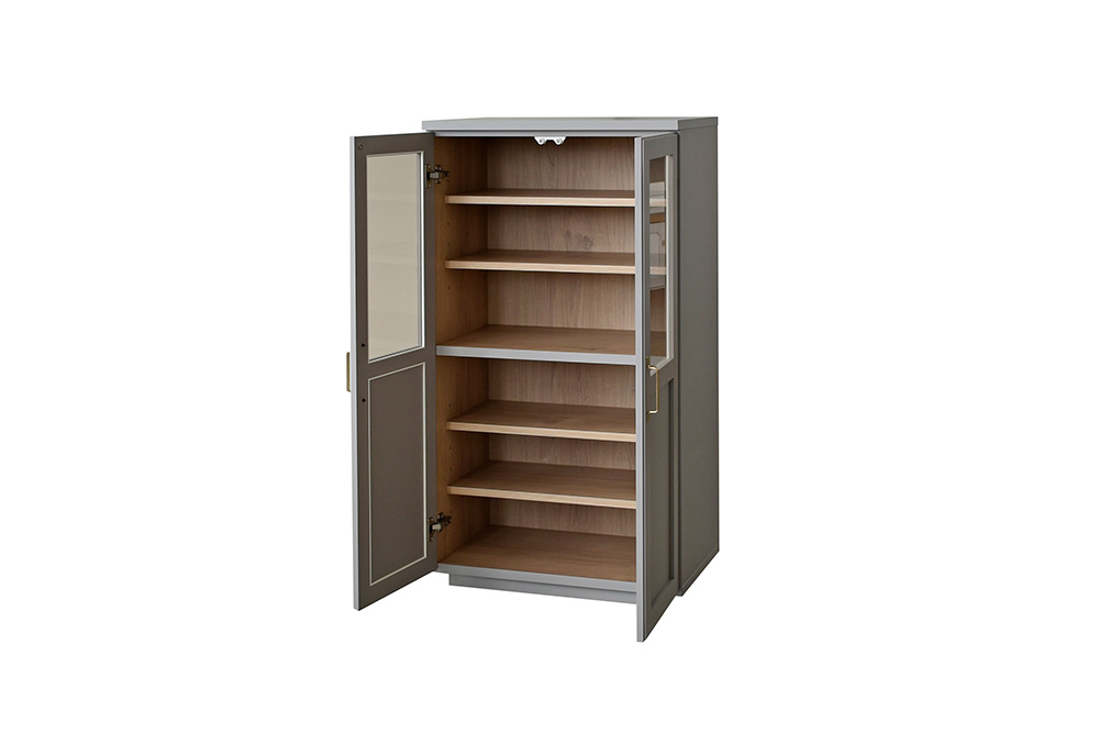 ビルネ 70 キャビネット GY【グレー 完成品 真鍮 収納家具 高級感 ガラス扉】(H062383)
