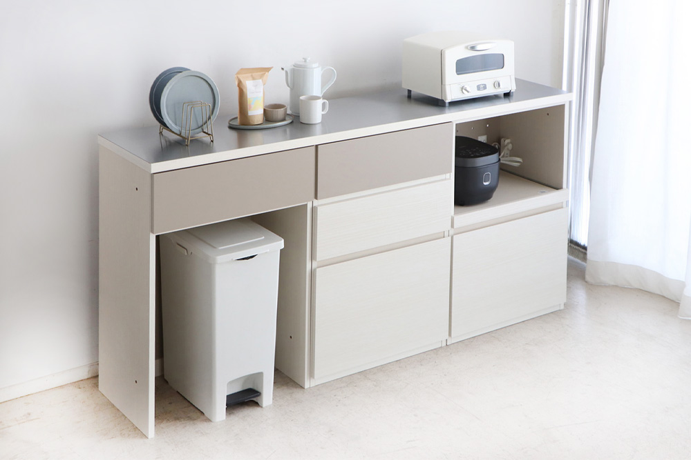 【東馬家具】クラージュ180組合せ_60ダスト引出+60チェスト+60OP引出+180天板ステン【キッチンカウンター キッチン リビング 収納 国産 シンプル ふるさと納税】(H060678)