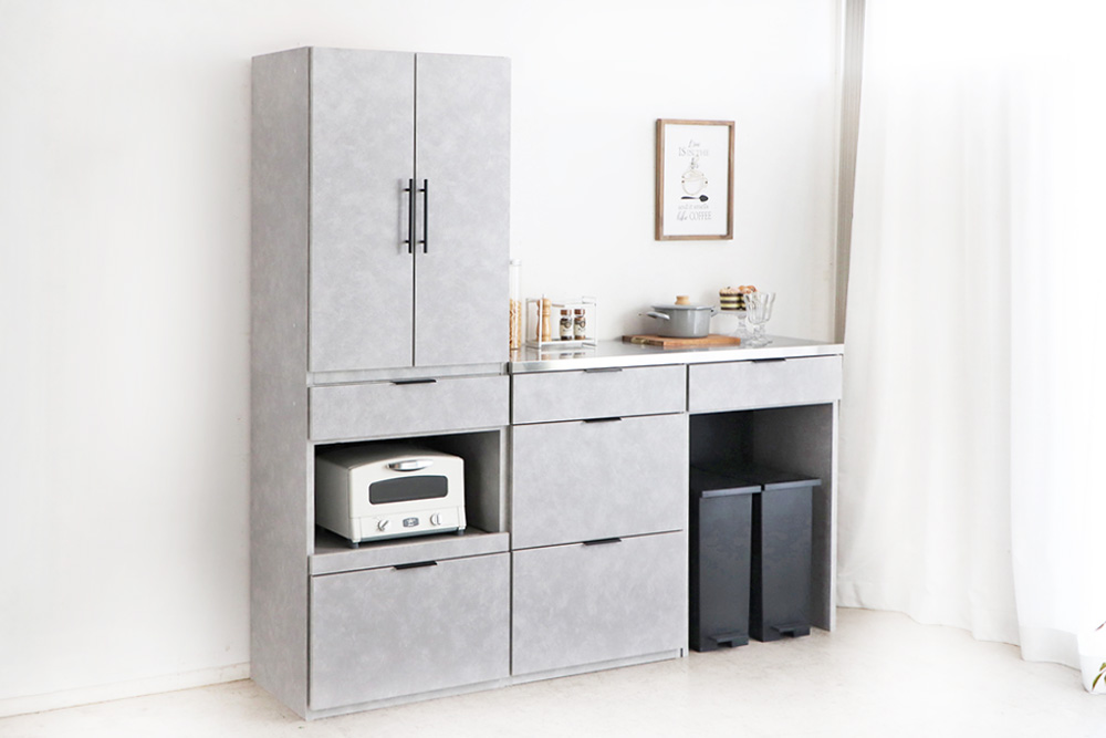 【東馬家具】モルタ_板戸+60ダスト引出+60チェスト+60OP引出+120天板ステン【キッチンカウンター キッチン リビング 収納 国産 シンプル ふるさと納税】(H060687)