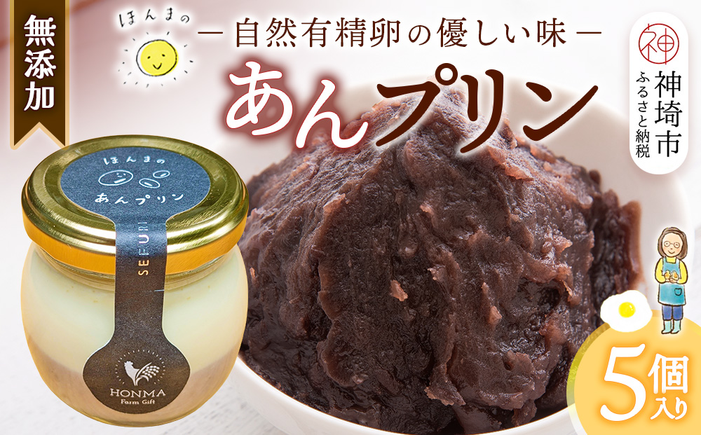 本間農園の無添加あんプリン５個セット 【スイーツ 平飼い 無添加 有精卵 ミルン牧場 牛乳 プリン県 プリンマップ】(H073114)