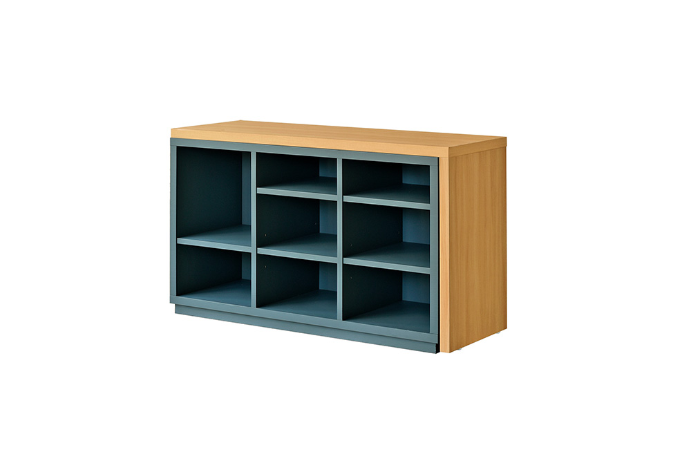 アグレ シェルフデスク GR【グリーン 完成品 L字 収納 学習机 子供部屋 スライド天板】(H062322)