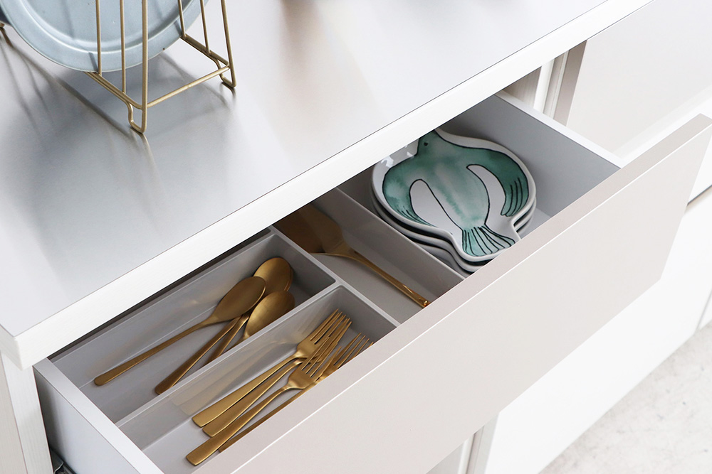 【東馬家具】クラージュ160組合せ_60ダスト引出+60チェスト+40OP引出+160天板ステン【キッチンカウンター キッチン リビング 収納 国産 シンプル ふるさと納税】(H060679)