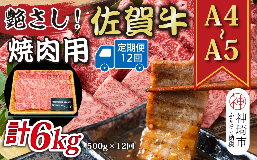 【12か月定期便】艶さし！【A4〜A5】佐賀牛焼肉用 500g×12回【肉 牛肉 ブランド牛 黒毛和牛 ふるさと納税】(H112168）
