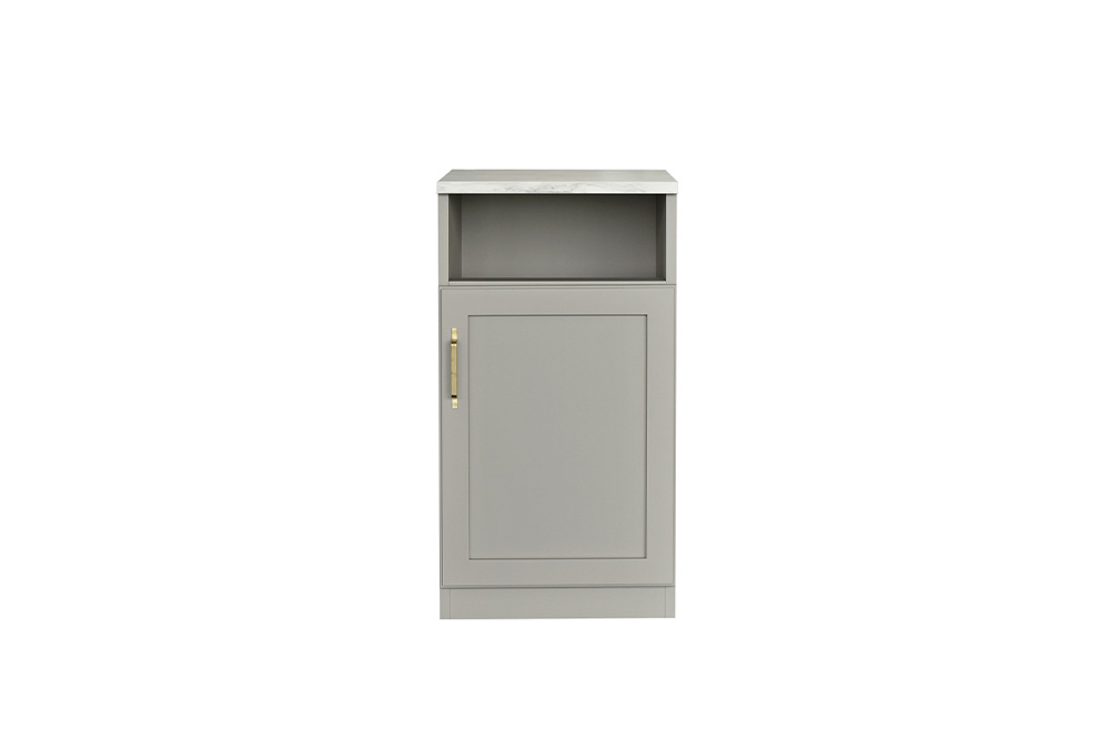 ビルネ 45 ランドリーキャビネット L 右開き【グレー 完成品 大理石調 真鍮 ランドリー収納 バスケット付き 省スペース 右開き】(H062381)