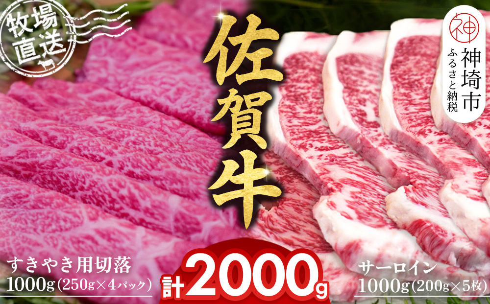 佐賀牛 サーロインステーキ200g×5枚計1000g すきやき用切落250g×4パック計1000g【佐賀牛 サーロイン ステーキ すきやき 切落し 高級部位 赤身肉 霜降り 小分け】(H122124)