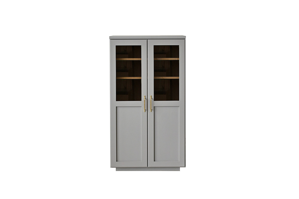 ビルネ 70 キャビネット GY【グレー 完成品 真鍮 収納家具 高級感 ガラス扉】(H062383)