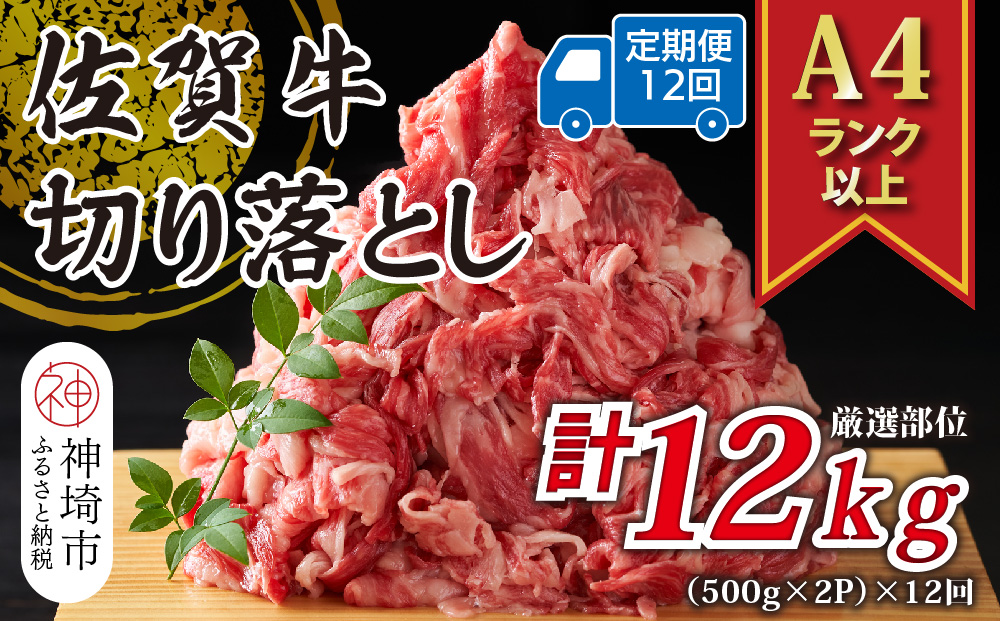 【12か月定期便】艶さし！【A4〜A5】佐賀牛切り落とし 1kg(500g×2P)×12回【肉 牛肉 ブランド牛 黒毛和牛 ふるさと納税】(H112314)