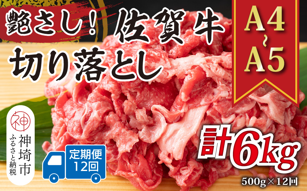 【12か月定期便】艶さし！【A4〜A5】佐賀牛切り落とし 500g×12回【肉 牛肉 ブランド牛 黒毛和牛 ふるさと納税】(H112311)