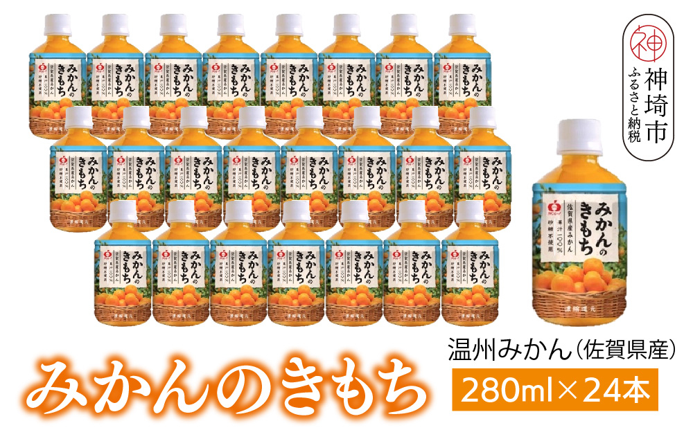 みかんのきもち 280ml ペットボトル×24本入り【みかんジュース 飲みきりサイズ 天然 果汁100％】(H116158)