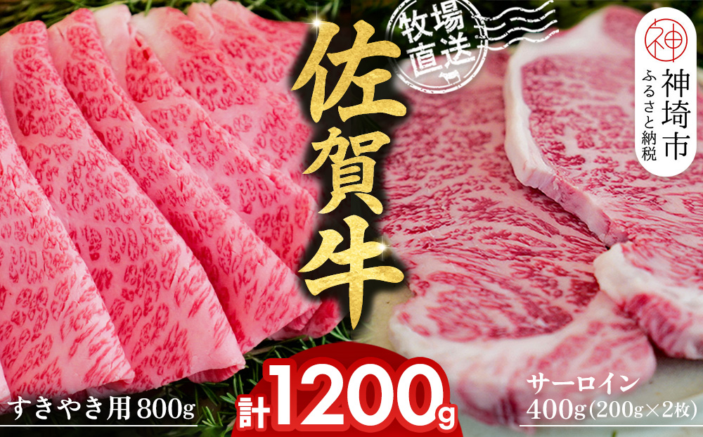 佐賀牛 サーロインステーキ200g×2枚計400g すきやき用800g 2種セット【佐賀牛 サーロイン ステーキ すき焼き 霜降り 赤身 脂身 高級部位】(H122134)