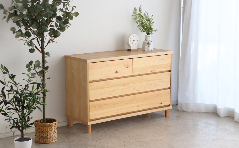 【東馬家具】チプレ 110チェスト【天然 ヒノキ シンプル 国産 自然素材 安心 安全 品質 ナチュラル 収納力 インテリア 完成品 脚のみ取付】(H060633)