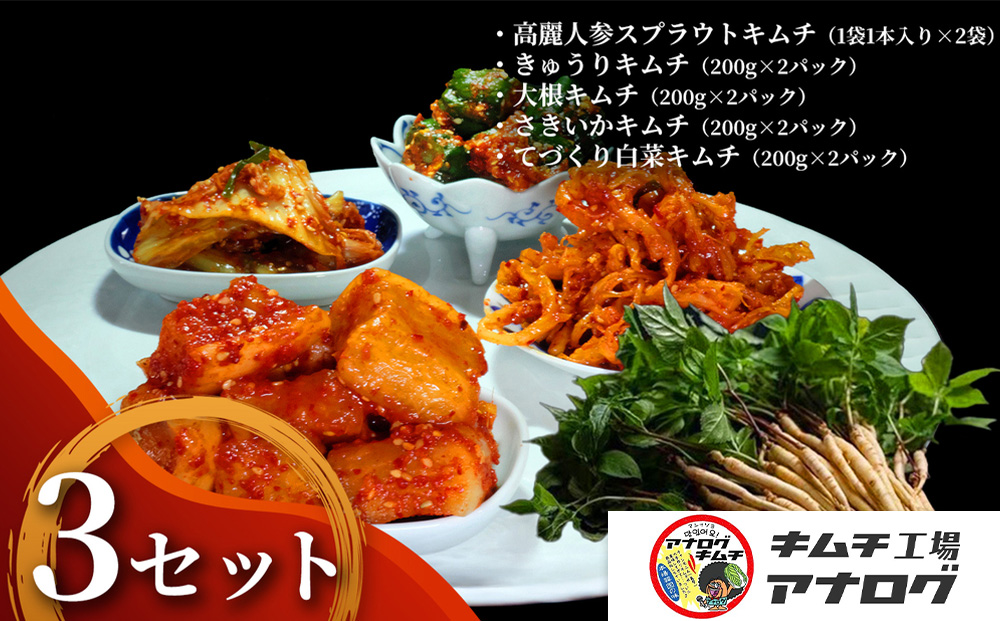 5種の本格キムチ食べ比べ 4種のキムチ(各200g×6パック)＋スプラウトキムチ(1本入り×6袋)【熟成秘伝 きゅうり 大根 カクテキ さきいか 白菜 キムチセット 国産 手づくり 発酵食品 ご飯のお供 詰め合わせ 九州産 手作り】(H104271)
