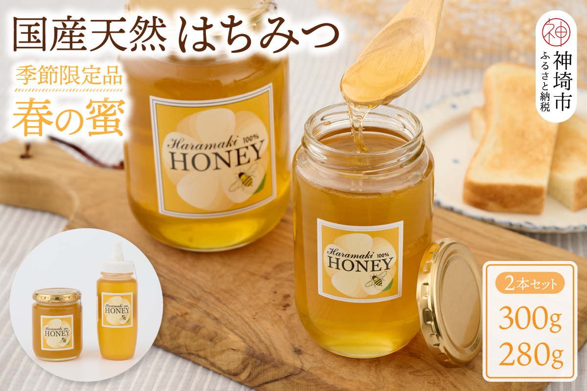 【数量限定】 国産天然蜂蜜（春の蜜）300g & 280g【合計580g】(H049127)