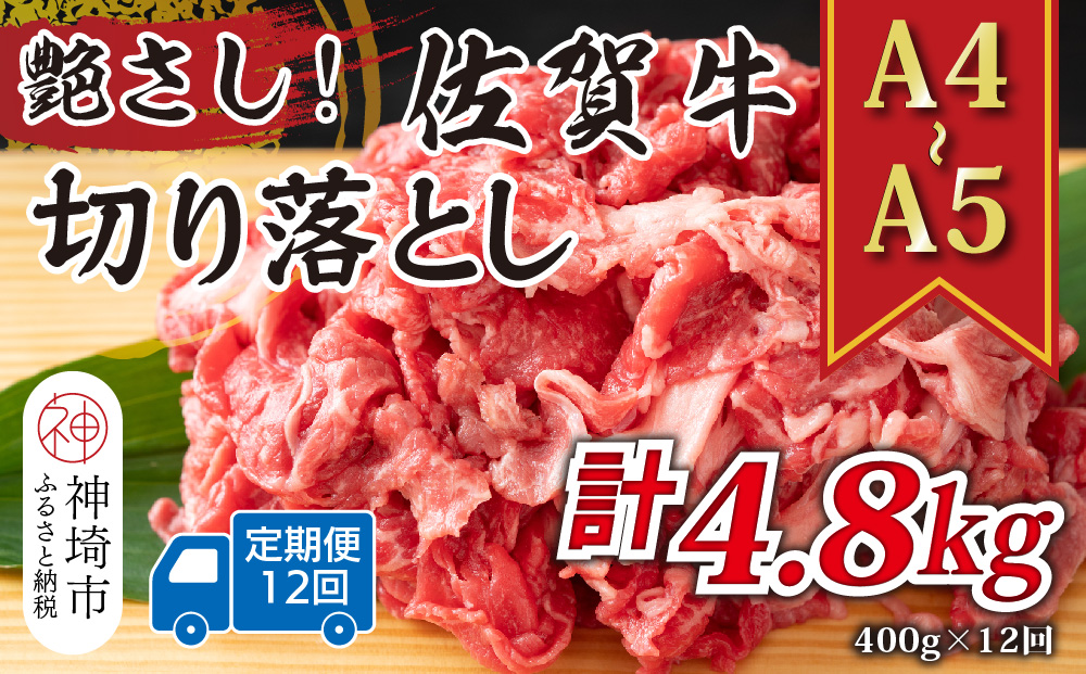 【12か月定期便】艶さし！【A4〜A5】佐賀牛切り落とし 400g×12回【肉 牛肉 ブランド牛 黒毛和牛 ふるさと納税】(H112308)