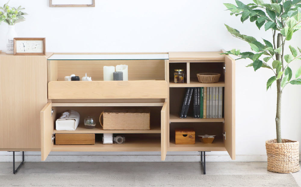 【東馬家具】アトリス SB 150 NA【コレクション ガラスケース キャビネット 木目 高級感 シンプル 和室 洋室 ショーケース 収納力 リビング 完成品 脚のみ取付】(H060624)