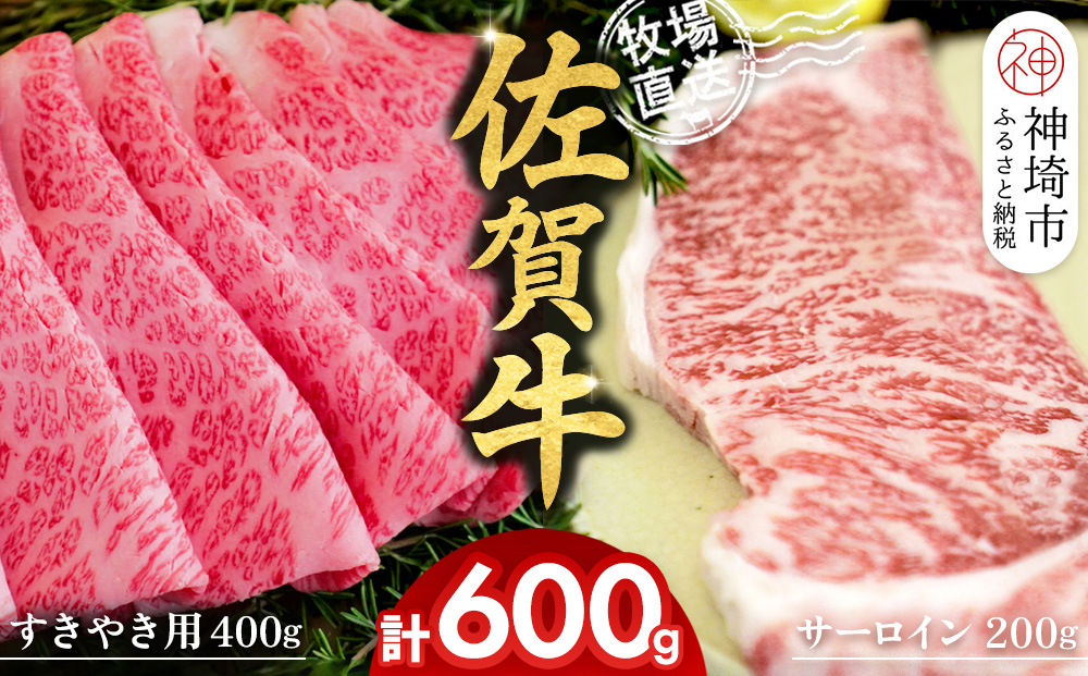 佐賀牛 サーロインステーキ200g×1枚計200g すきやき用400g 2種セット【佐賀牛 サーロイン ステーキ すき焼き 霜降り 赤身 脂身 高級部位】(H122135)