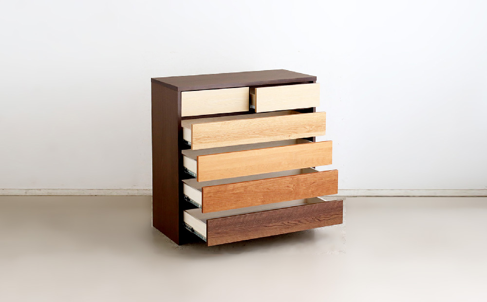 【東馬家具】カンザス 90チェスト BR【木目 天然素材 6段 グラデーション 収納力 上質 棚 完成品】(H060635)