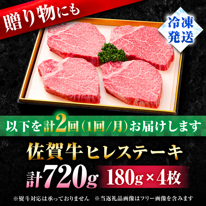 【全2回定期便】味に自信あり！老舗の佐賀牛ヒレステーキ180g×4枚 総計1.44kg [FBX024]