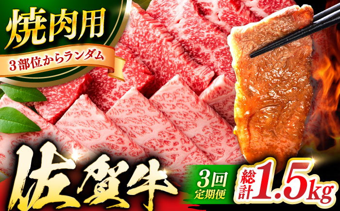 【3回定期便】 艶さし！ 佐賀牛 焼肉用 計1.5kg （500g×3回） ※バラ・肩ロース・モモのいずれかの部位※ 吉野ヶ里町 [FDB033]