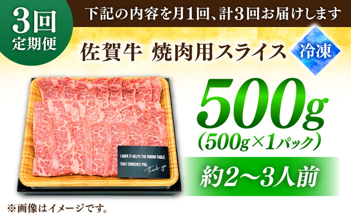【3回定期便】 艶さし！ 佐賀牛 焼肉用 計1.5kg （500g×3回） ※バラ・肩ロース・モモのいずれかの部位※ 吉野ヶ里町 [FDB033]