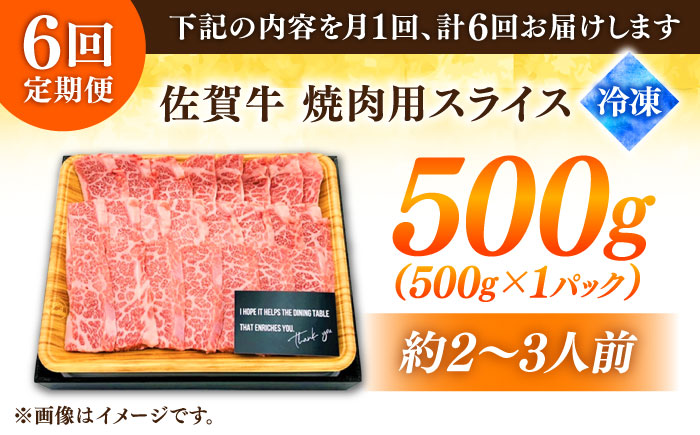 【6回定期便】 艶さし！ 佐賀牛 焼肉用 計3kg （500g×6回）  ※バラ・肩ロース・モモのいずれかの部位※ 吉野ヶ里町 [FDB034]