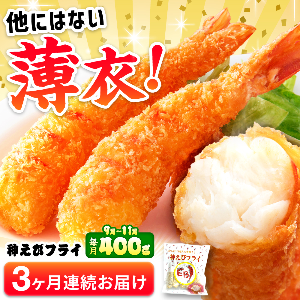 【全3回定期便】水産高校賞受賞！無頭「神えびフライ」9尾～11尾(400g)吉野ヶ里町/EBI研究所 [FDE011]