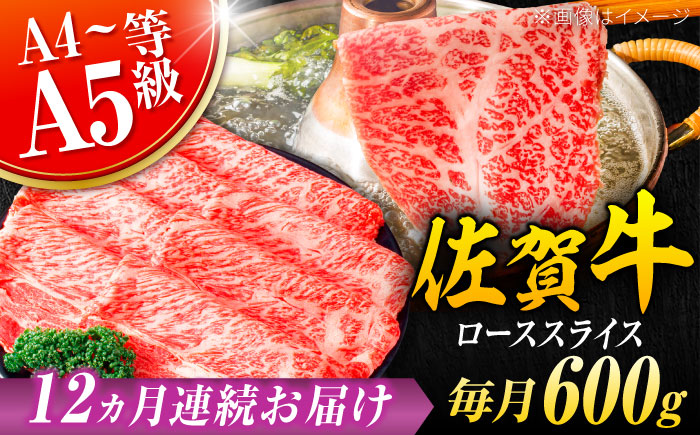 【全12回定期便】小分けが嬉しい！ 艶さし 佐賀牛 ローススライス 600g（300g×2P） 吉野ヶ里町 [FDB056]