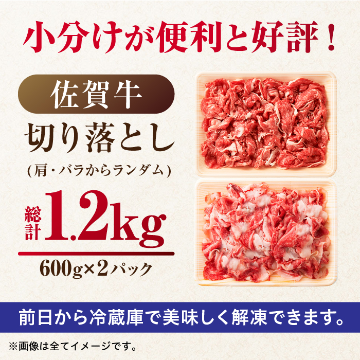 【不揃い訳あり・部位おまかせ】佐賀牛 切り落とし 肩orバラ 600g×2 計1.2kg 吉野ヶ里町 [FDB001]