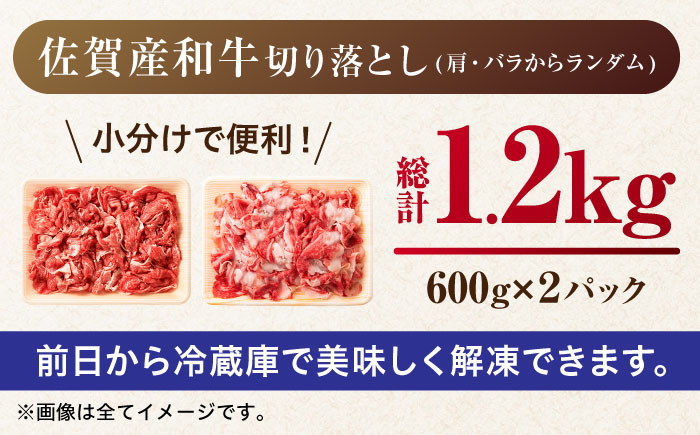 【不揃い訳あり・部位おまかせ】佐賀産和牛 切り落とし 肩orバラ 計1.2kg（600g×2） 吉野ヶ里町 [FDB001]