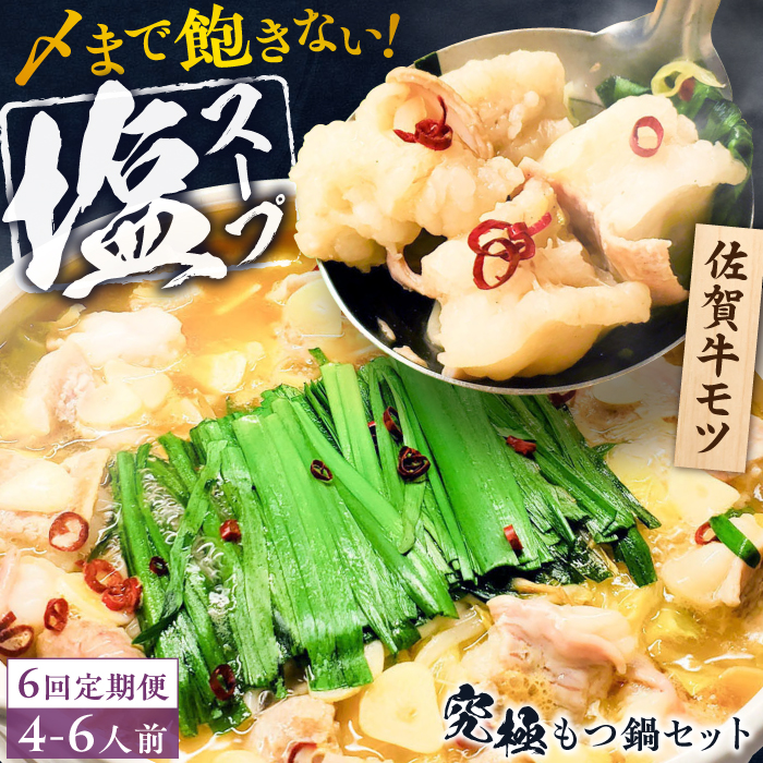 【全6回定期便】何度食べても飽きない美味しさ！こだわり佐賀牛100% もつ鍋セット 1kg(250g×4) 4～6人前 スープ・ちゃんぽん麺付 吉野ヶ里町/やきとり紋次郎 [FCJ102]