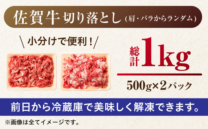 艶さし！ 佐賀牛 切り落とし 肩orバラ 計 1kg （ 500g ×2）  吉野ヶ里町 [FDB007]