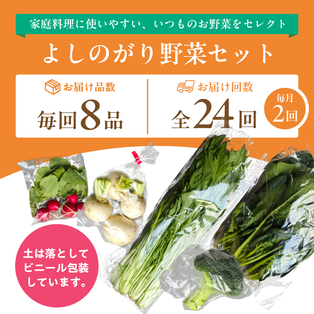 【8品 / 24回定期便】農薬に頼らない！カラダにやさしい「よしのがり野菜」セット（ショート）【吉野ヶ里あいちゃん農園】 [FAA003]
