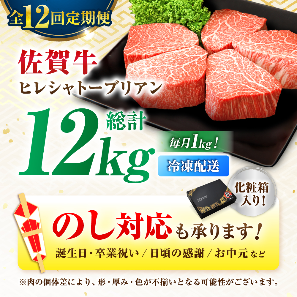 【全12回定期便】佐賀牛 ヒレシャトーブリアン 200g×5枚 吉野ヶ里町/丸宗ミート [FDP008]