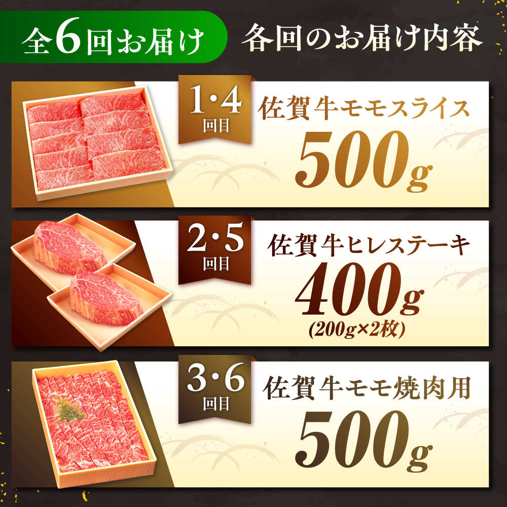 【全6回定期便】佐賀牛 赤身定期便 2～3人前 計2.8kg（ヒレステーキ・モモスライス・モモ焼肉）吉野ヶ里町/やま田商店 [FCH030]