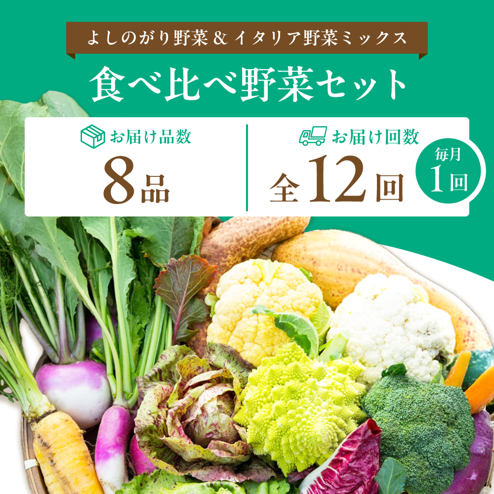 【8品×12回定期便】「使いやすい野菜」×「珍しいイタリア野菜」食べ比べセット【吉野ヶ里あいちゃん農園】[FAA026]