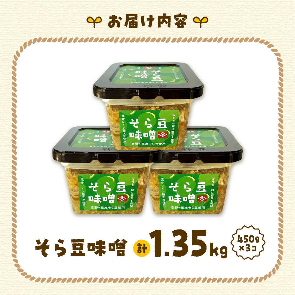 そら豆味噌 450g×3個 生みそ 高オレイン酸大豆 一の塩 そら豆 吉野ヶ里町/イデマン味噌醤油醸造元 [FAF035]