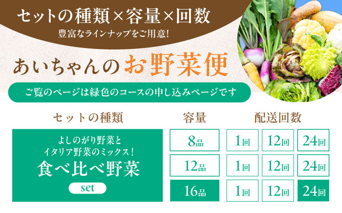 【16品×24回定期便】「使いやすい野菜」×「珍しいイタリア野菜」食べ比べセット【吉野ヶ里あいちゃん農園】[FAA035]
