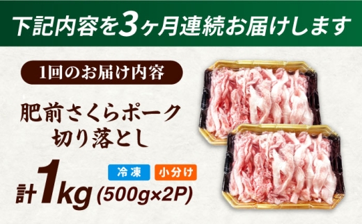 【全3回定期便】肥前さくらポーク 切り落とし 500g × 2パック 計 1kg 切り落とし 豚 豚肉 吉野ヶ里町/上場食肉 [FDQ016]