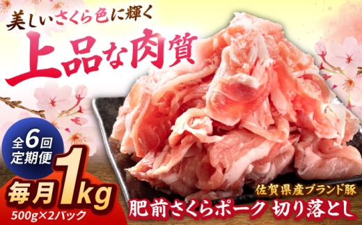 【全6回定期便】肥前さくらポーク 切り落とし 500g × 2パック 計 1kg 切り落とし 豚 豚肉 吉野ヶ里町/上場食肉 [FDQ017]