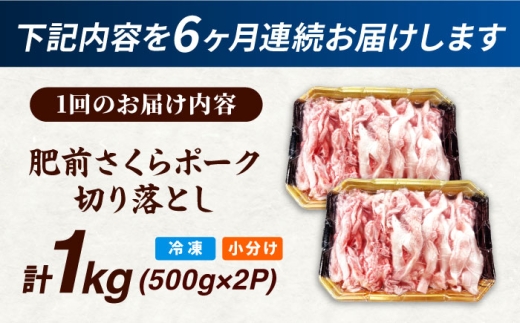 【全6回定期便】肥前さくらポーク 切り落とし 500g × 2パック 計 1kg 切り落とし 豚 豚肉 吉野ヶ里町/上場食肉 [FDQ017]