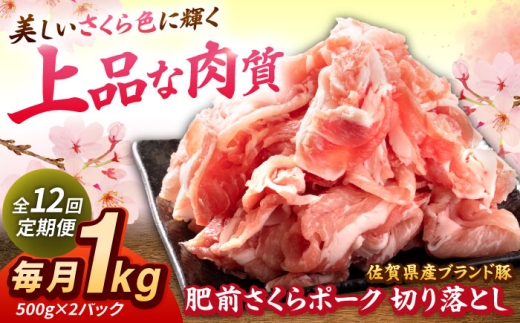 【全12回定期便】肥前さくらポーク 切り落とし 500g × 2パック 計 1kg 切り落とし 豚 豚肉 吉野ヶ里町/上場食肉 [FDQ018]