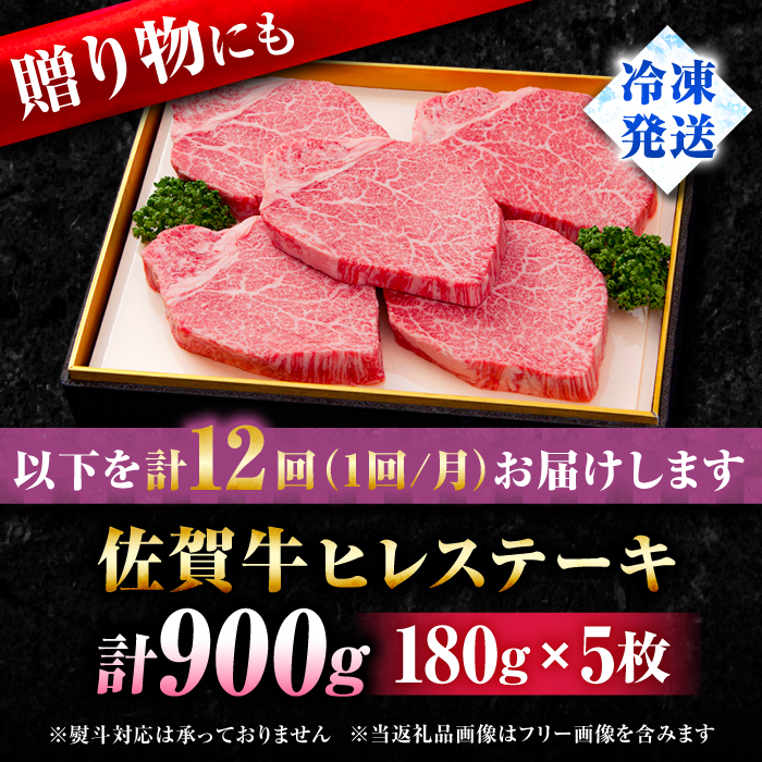【全12回定期便】味に自信あり！老舗の佐賀牛ヒレステーキ180g×5枚 [FBX034]