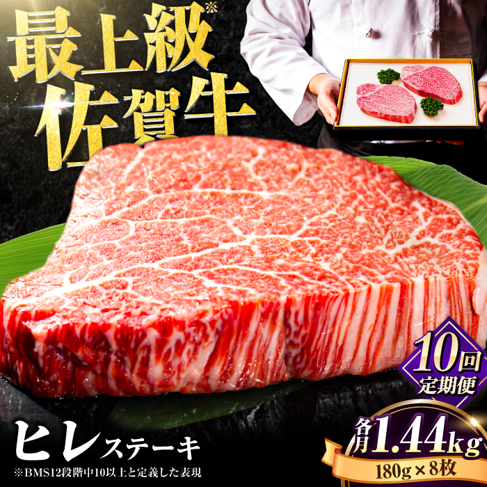 【全10回定期便】味に自信あり！老舗の佐賀牛ヒレステーキ180g×8枚 総計14.4kg [FBX020]