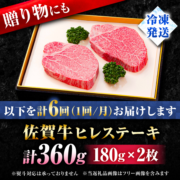 【全6回定期便】味に自信あり！老舗の佐賀牛ヒレステーキ180g×2枚 総計2.16kg [FBX019]