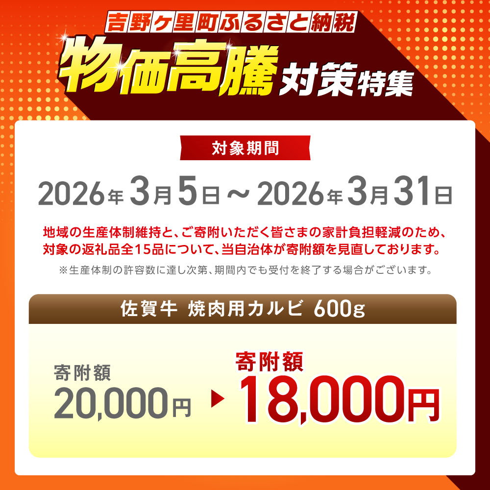 【国内トップクラスの黒毛和牛】 A4 A5 佐賀牛焼肉用カルビ600g　吉野ヶ里町/ミートフーズ華松 [FAY048]