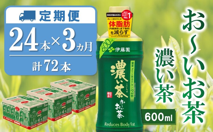 【3カ月定期便】おーいお茶濃い茶 600ml×24本(合計3ケース)【伊藤園 お茶 緑茶 濃い 渋み まとめ買い 箱買い ケース買い カテキン 2倍 体脂肪 備蓄 防災 熱中症】K071455