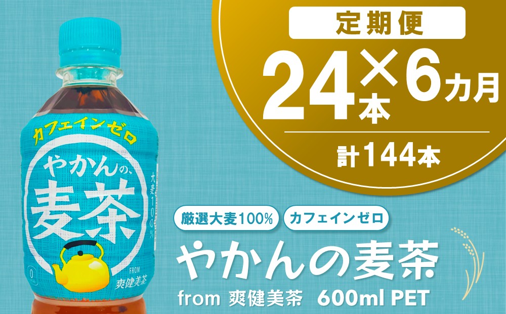 【6か月定期便】やかんの麦茶 from 爽健美茶 600mlPET(24本)【麦茶 焙煎 夏バテ予防 熱中症対策 カフェインゼロ ミネラル 600ml ペットボトル ペット 常備 備蓄 スッキリ イベント】D5-J090384